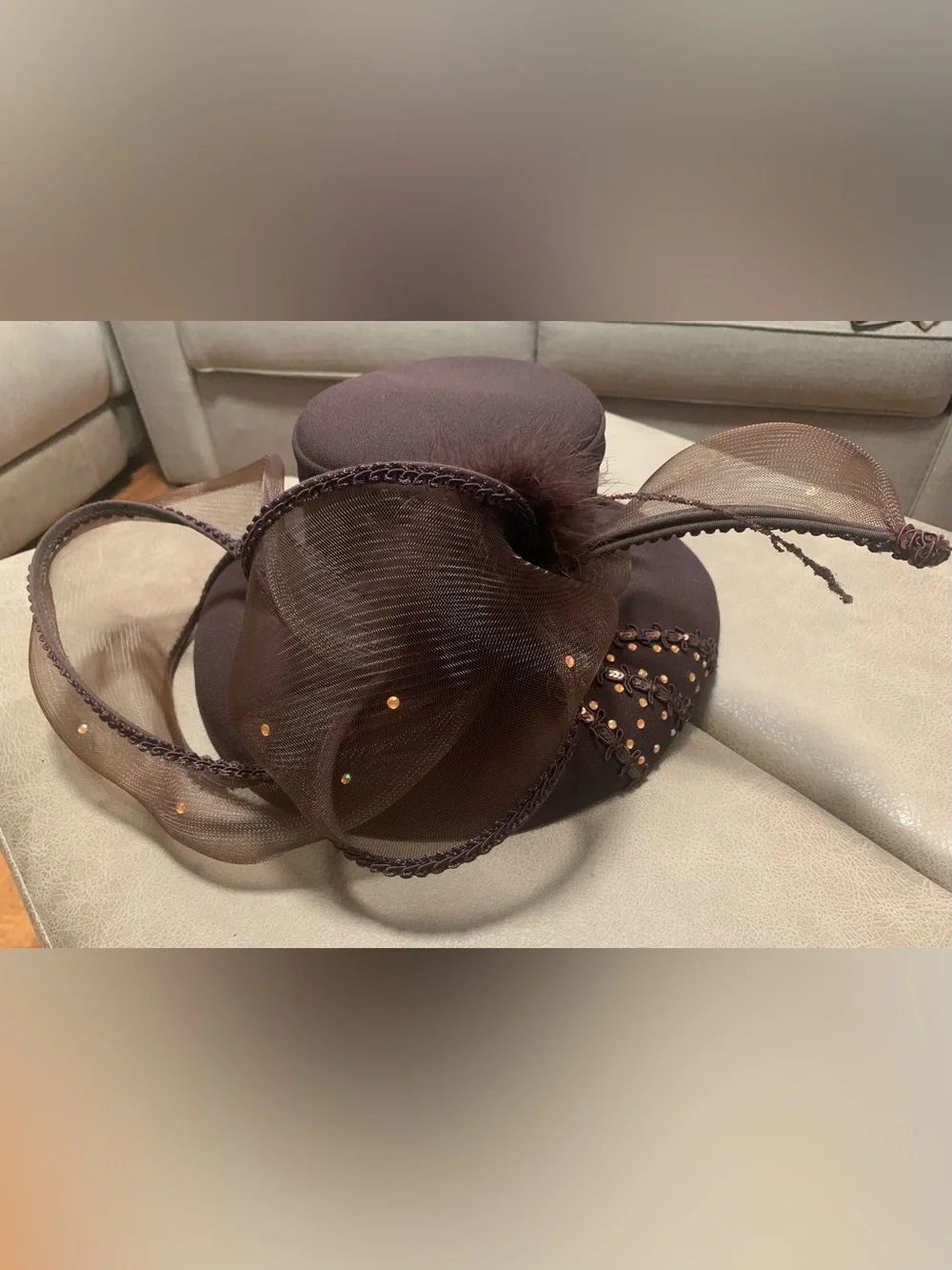 Vintage Gilbert & Ivy Womens Brown Wool Millinery Embellished Formal/Derby Hat